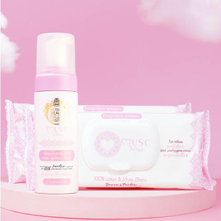 Espuma íntima + 2x toallitas - Almizcle blanco